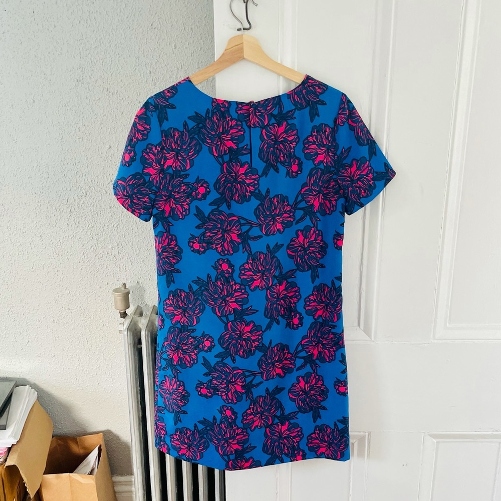 J. Crew Bold Floral Short Sleeve Keyhole Dress 4 - Picture 2 of 2